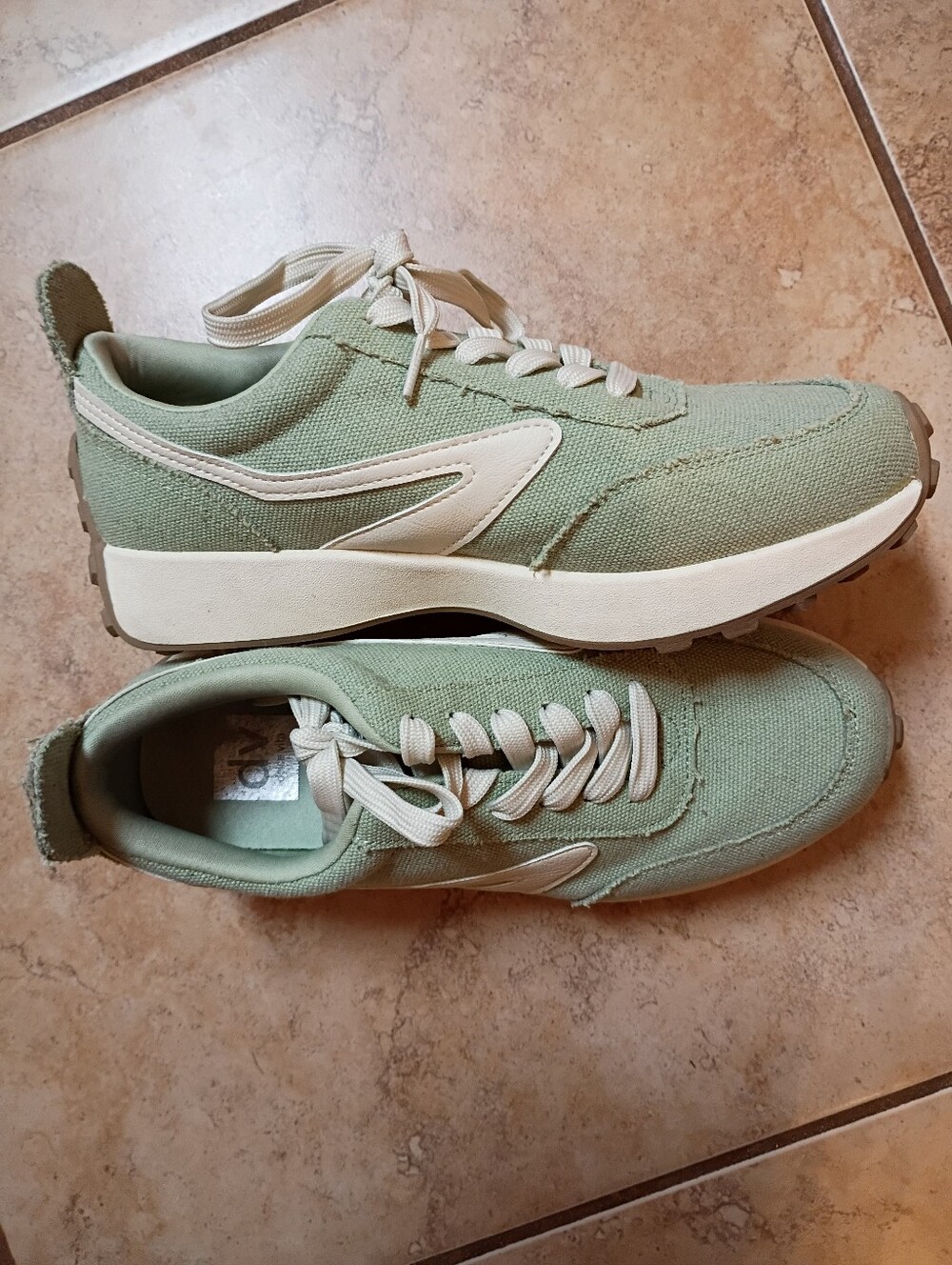 Sage Green Canvas Sneakers with Cream Accents
